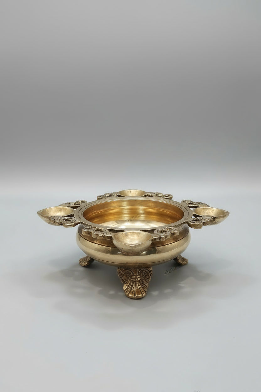 Brass urli with 4 Diya's Home décor with Stand/Gift Item, Golden